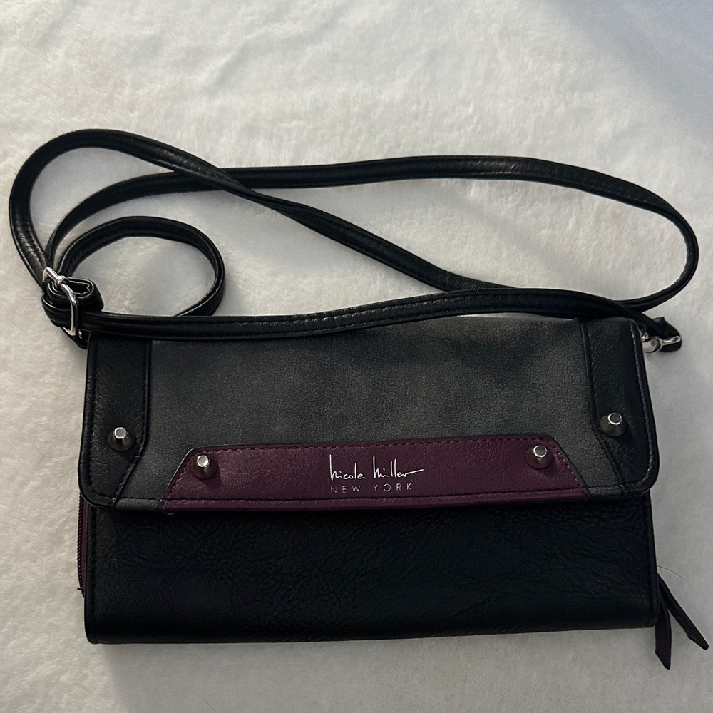 Nicole Miller Black and Purple Crossbody Bag
